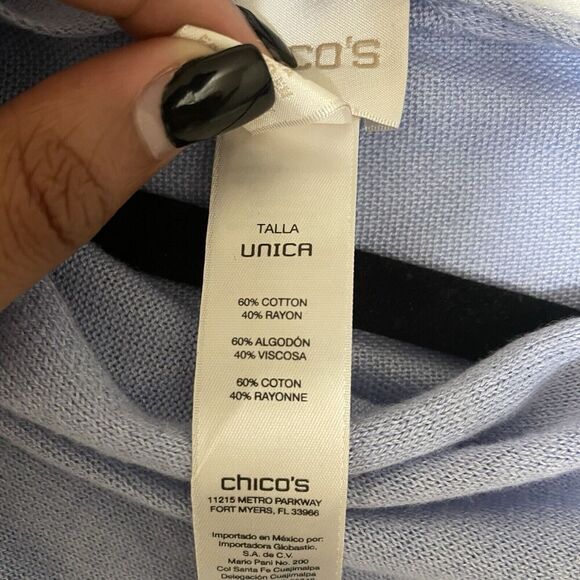 Chicos Olena Ombre Poncho Blue One Size Buttons Lightweight Travel Vacation - Picture 6 of 8